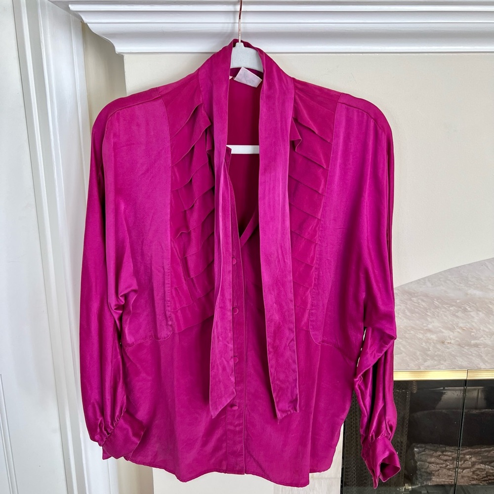 Vintage 1970s silk blouse — Fuchsia, M